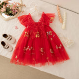 Load image into Gallery viewer, Girls' Dress Summer Floral Mesh Little Flying Sleeve Baby Girl Dress