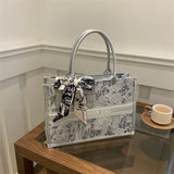 Load image into Gallery viewer, Luxury Elegant Women Tote Bag Embroid Bouquet Pattern PU Leather Tote Bag Letter Scarf Handbag for Commute Shopping