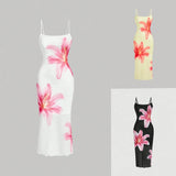 Load image into Gallery viewer, Floral Print Slim Fit Sleeveless Strap Long Dress Korean Japanese Casual High Waist Polyester Fiber Tourist Wear U Neck Dress