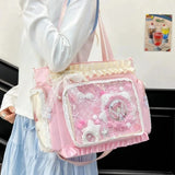 Load image into Gallery viewer, Y2k New Sweet Ita Shoulder Bag Lolita Girl Transparent Crossbody Bag Women Large Capacity Lace Tote Bag Cute DIY Display Handbag