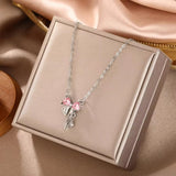 Load image into Gallery viewer, Sweet Pink Bow Necklace Ladies Fashion Sparkling Rhinestone Star