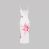 Load image into Gallery viewer, Floral Print Slim Fit Sleeveless Strap Long Dress Korean Japanese Casual High Waist Polyester Fiber Tourist Wear U Neck Dress