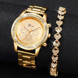 Load image into Gallery viewer, Women Steel Gold Color Quartz Watch &amp; Diamond Bracelet