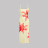 Load image into Gallery viewer, Floral Print Slim Fit Sleeveless Strap Long Dress Korean Japanese Casual High Waist Polyester Fiber Tourist Wear U Neck Dress