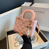 Load image into Gallery viewer, 2026 New Arrival Women's Quilted Mini Handbag, Elegant Diamond Pattern Top Handle Bag with Pearl Bow Charm,