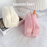 Load image into Gallery viewer, Soft Plush Quilted Cosmetic Bag Portable Zipper Makeup Organizer Cute Travel Toiletry Pouch for Women Girls