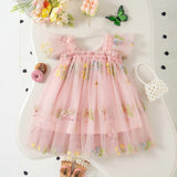 Load image into Gallery viewer, Girls' Dress Summer Floral Mesh Little Flying Sleeve Baby Girl Dress