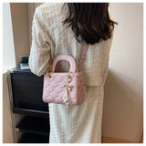 Load image into Gallery viewer, 2026 New Arrival Women's Quilted Mini Handbag, Elegant Diamond Pattern Top Handle Bag with Pearl Bow Charm,