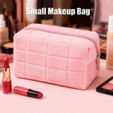 Load image into Gallery viewer, Soft Plush Quilted Cosmetic Bag Portable Zipper Makeup Organizer Cute Travel Toiletry Pouch for Women Girls