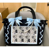 Load image into Gallery viewer, New Japanese Cute Sweet Ribbon Ita Bag Lolita Girls Transparent Handbags Fashion Large Capacity Tote Bag Aesthetic Shoulder Bags