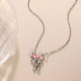 Load image into Gallery viewer, Sweet Pink Bow Necklace Ladies Fashion Sparkling Rhinestone Star