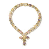 Load image into Gallery viewer, Colorful Flower Cuban Chain Full Paved Iced Out Bling Cubic Zirconia Cross Charms Baguette CZ Cuban Chain HipHop Jewelry