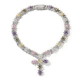 Load image into Gallery viewer, Colorful Flower Cuban Chain Full Paved Iced Out Bling Cubic Zirconia Cross Charms Baguette CZ Cuban Chain HipHop Jewelry