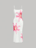 Load image into Gallery viewer, Floral Print Slim Fit Sleeveless Strap Long Dress Korean Japanese Casual High Waist Polyester Fiber Tourist Wear U Neck Dress