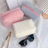Load image into Gallery viewer, Soft Plush Quilted Cosmetic Bag Portable Zipper Makeup Organizer Cute Travel Toiletry Pouch for Women Girls