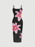 Load image into Gallery viewer, Floral Print Slim Fit Sleeveless Strap Long Dress Korean Japanese Casual High Waist Polyester Fiber Tourist Wear U Neck Dress