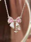 Load image into Gallery viewer, Sweet Pink Bow Necklace Ladies Fashion Sparkling Rhinestone Star