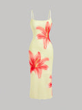 Load image into Gallery viewer, Floral Print Slim Fit Sleeveless Strap Long Dress Korean Japanese Casual High Waist Polyester Fiber Tourist Wear U Neck Dress