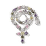 Load image into Gallery viewer, Colorful Flower Cuban Chain Full Paved Iced Out Bling Cubic Zirconia Cross Charms Baguette CZ Cuban Chain HipHop Jewelry