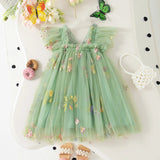Load image into Gallery viewer, Girls' Dress Summer Floral Mesh Little Flying Sleeve Baby Girl Dress