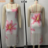 Load image into Gallery viewer, Floral Print Slim Fit Sleeveless Strap Long Dress Korean Japanese Casual High Waist Polyester Fiber Tourist Wear U Neck Dress