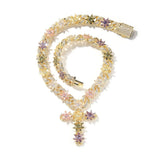 Load image into Gallery viewer, Colorful Flower Cuban Chain Full Paved Iced Out Bling Cubic Zirconia Cross Charms Baguette CZ Cuban Chain HipHop Jewelry