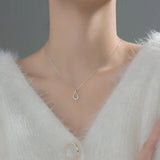 Load image into Gallery viewer, Silver Hollow Drop-Shaped Diamond-Studded Necklace