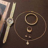 Load image into Gallery viewer, Snowflake Pattern Watch Luxury Full Rhinestone Jewelry Five-piece Set