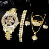 Load image into Gallery viewer, Snowflake Pattern Watch Luxury Full Rhinestone Jewelry Five-piece Set