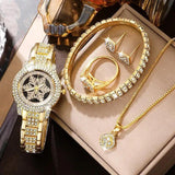 Load image into Gallery viewer, Snowflake Pattern Watch Luxury Full Rhinestone Jewelry Five-piece Set